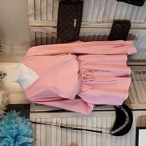 Pink hooded long sleeve romper/ swim suit cover up/ pajamas